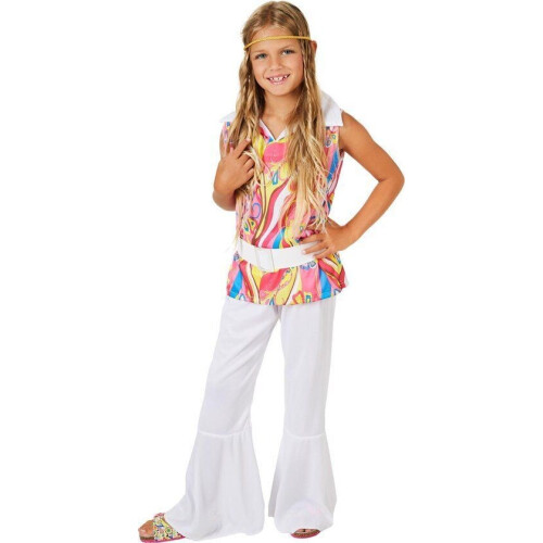dressforfun - Meisjeskostuum dancinggirl 140 (9-10y) - disco-flower-power kostuum - kleurrijk Tweedehands