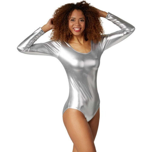 Dressforfun Metallic body - Verkleedkleding kostuum - Glanzende afwerking - Zilver M Tweedehands