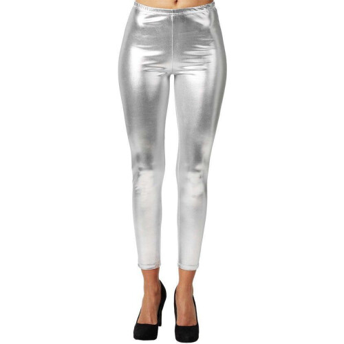 dressforfun - Metallic legging - Elastische boord met franjes - Zilver XXL Tweedehands