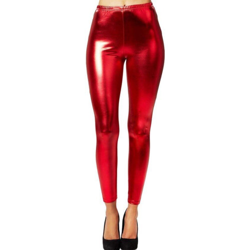 dressforfun - Metallic legging - Glanzende afwerking franje boord - Rood Tweedehands