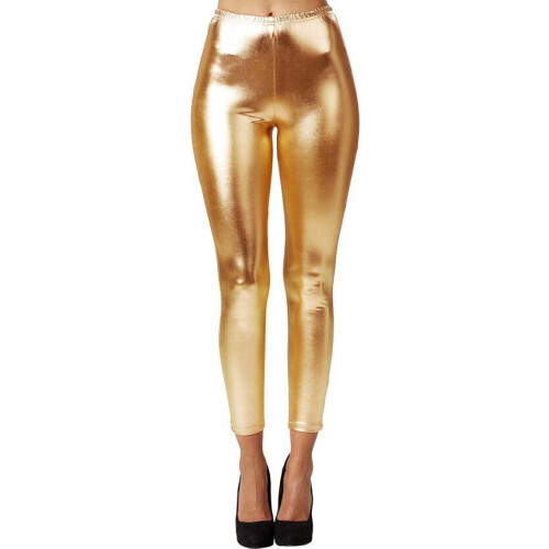 Dressforfun Metallic legging - Verkleedkleding - Glanzende afwerking - Goud XXL Tweedehands