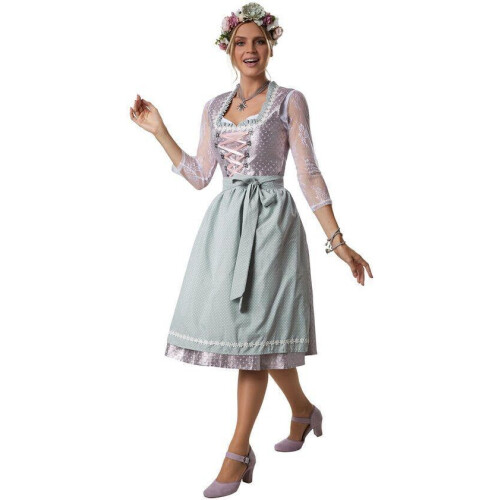 dressforfun Midi-dirndl Oberammergau model 1 - Verkleedkleding carnaval - Glanzend zilver/groen - XXL Tweedehands
