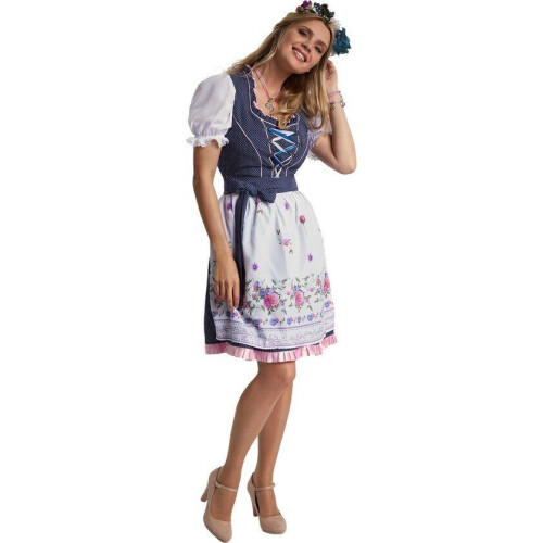 Dressforfun Mini-Dirndl Garching model 2 - verkleedkleding - vetersluiting met strass - donkerblauw (XXL) Tweedehands