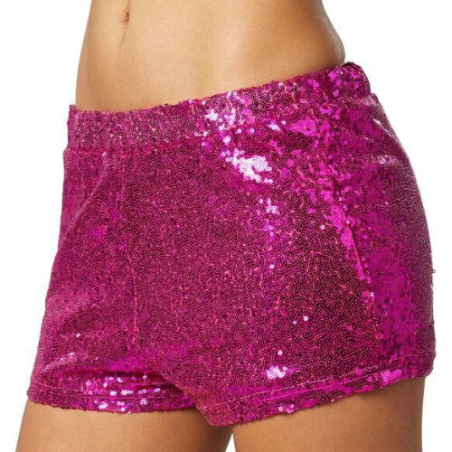 Dressforfun Pailletten-short - Verkleedkleding - Glanzende hotpants - Roze (M)