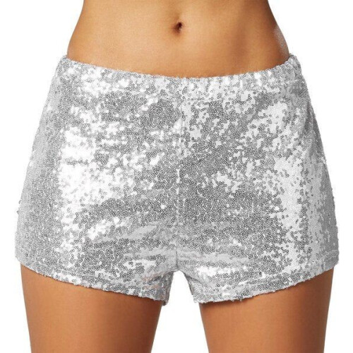 Dressforfun Pailletten-short zilver XL - verkleedkleding kostuum halloween verkleden feestkleding