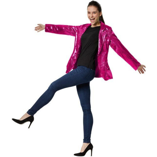 Dressforfun Paillettenjas dames pink XXL - verkleedkleding kostuum halloween verkleden feestkleding Tweedehands