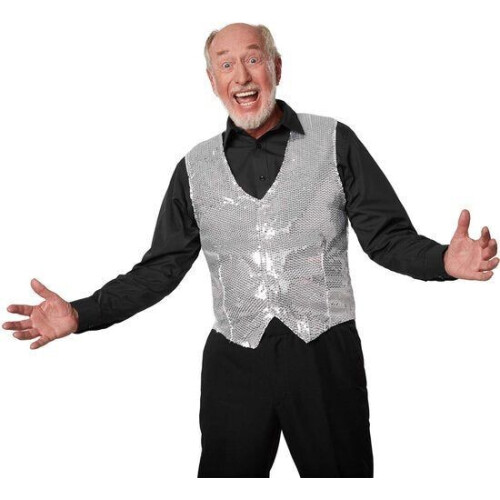 dressforfun - Paillettenvest heren zilver XXL - verkleedkleding kostuum halloween verkleden Tweedehands
