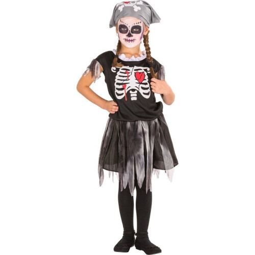 Dressforfun piratenskeletkostuum 116 - verkleedkleding - jurk met skeletafbeelding - (5-7y)