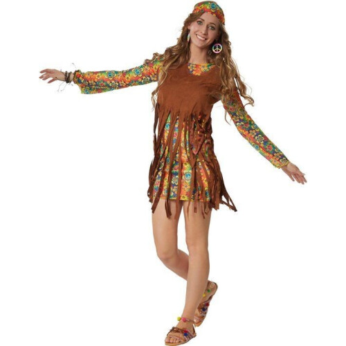 dressforfun - Rebelse Hippie Squaw L - verkleedkostuum - kleurrijk ontwerp