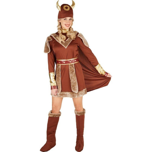 dressforfun Vikingleidster S - verkleedkostuum jurk met cape - bruin Tweedehands
