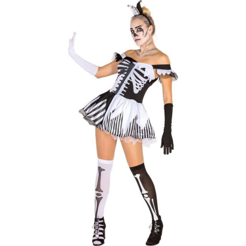 Dressforfun vrouwenkostuum Black-White-Skeleton M - verkleedkleding kostuum halloween verkleden
