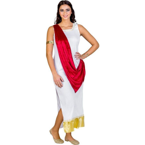 Dressforfun - Vrouwenkostuum Olympische godin Aphrodite - Lang kleed met sjerp en armband - Rood (L)