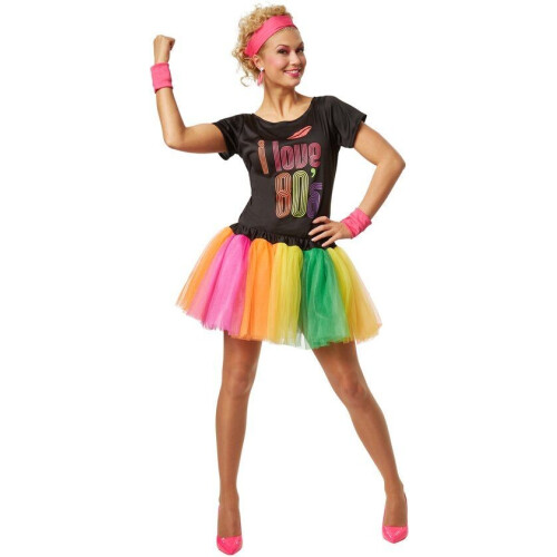 Dressforfun Vrouwenkostuum - Jaren 80 Popster - Minikleed met zweetbandjes - Maat L