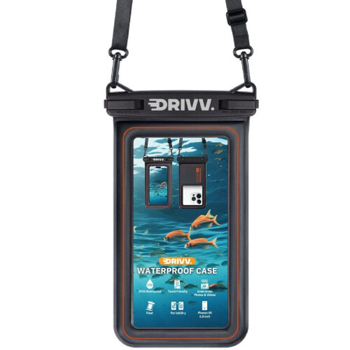 Drivv. Luxe Waterdicht Telefoonhoesje - Drijvend - Dubbele Klipsluiting - Tot 6.8 inch - Zwart Tweedehands