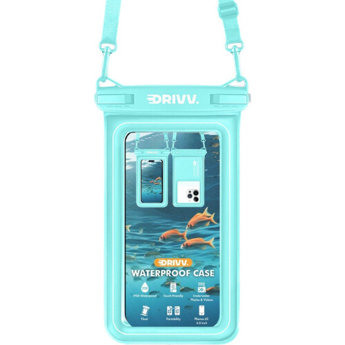Drivv. Luxe Waterdicht Telefoonhoesje - Drijvend - Dubbele Klipsluiting - Tot 6.8 inch - Blauw