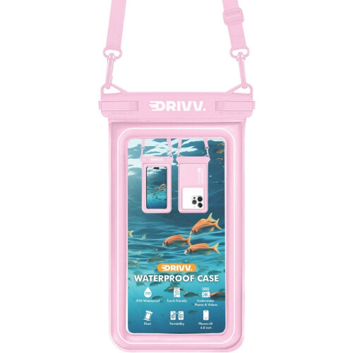 Drivv. Luxe Waterdicht Telefoonhoesje - Drijvend - Dubbele Klipsluiting - Tot 6.8 inch - Roze