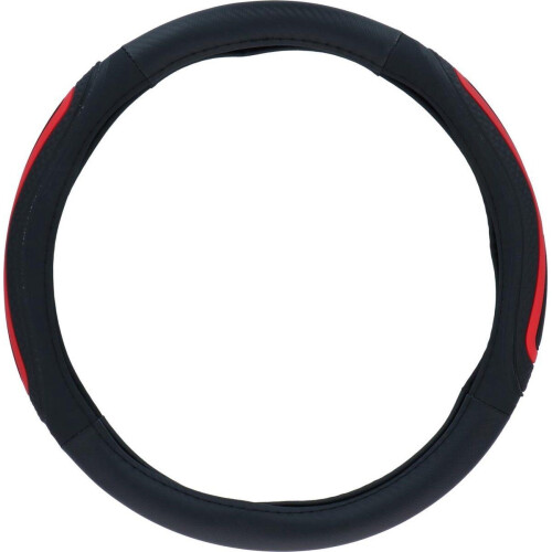 Dunlop Stuurhoes Auto 38CM - Geschikt voor Stuurwielen 37-39CM - Comfortabele Grip - Anti-Slip - Auto Decoratie - Kunstleer - Zwart/Rood