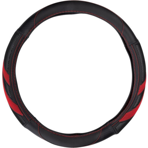 Dunlop Stuurhoes Auto 38CM - Geschikt voor Stuurwielen 37-39CM - Comfortabele Grip - Anti-Slip - Auto Decoratie - Kunstleer - Zwart/Rood Tweedehands