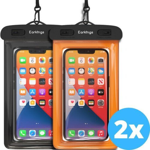 Earkings Drybag - Waterdichte telefoonhoesjes - Onderwater hoesje voor alle telefoons - Zwart & Oranje (2 stuks)