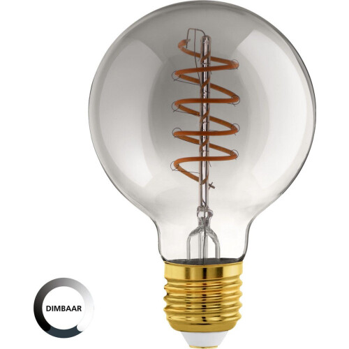 EGLO LED Lamp - E27 - Dimbaar - Ø 8 cm - G80 - Smoke - 2000K