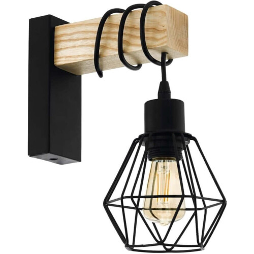 EGLO Townshend 5 - Wandlamp - E27 - H 27,5 x L 14 cm - Hout - Zwart/Bruin
