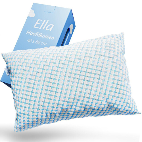 Ella Hoofdkussen - Traagschuim Ergonomisch Bamboe 40 x 80 cm Wit&Blauw Tweedehands