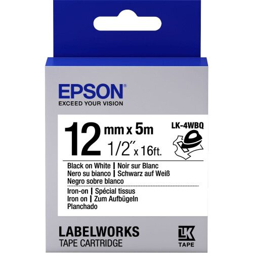 Epson LK-4WBQ - Label Cartridge - Iron on - Zwart/Wit 12mm (5m)