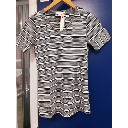 ESPRIT - T-SHIRT - Klassiek gesneden - Wit en zwart gestreept - Maat S Tweedehands
