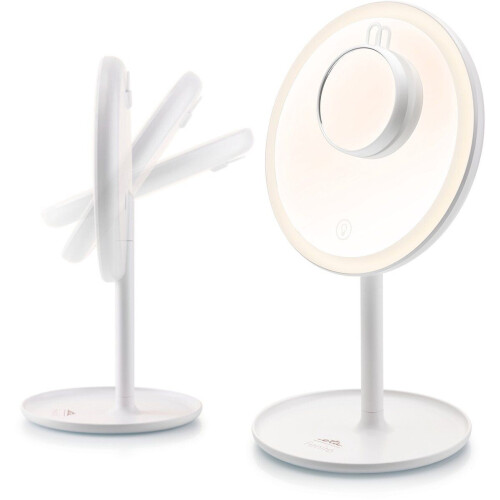 ETA Fenité - Make Up Spiegel - Verlichting Dimbaar 3 Kleuren - Vergroot 5x Magnetisch - Ø20 cm - Wit