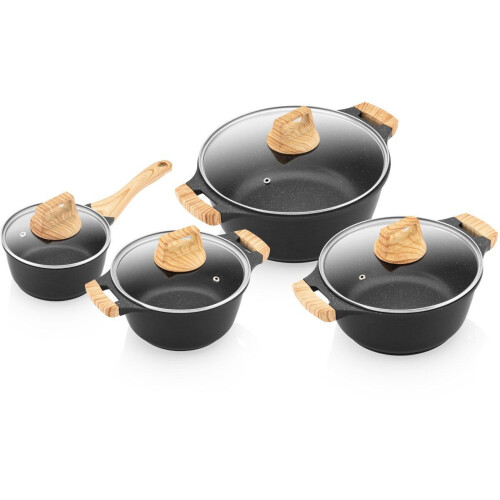 ETA Titanium Pannenset - Kookpannen met Antiaanbaklaag - Geschikt voor alle Warmtebronnen - Zwart (4 stuks) Tweedehands