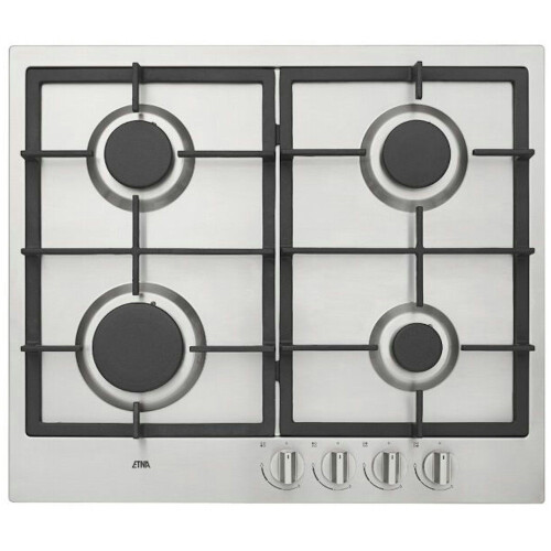 ETNA KG859RVSA - Gaskookplaat 62 cm - Eenhands vonkontsteking RVS vangschaal - Gietijzeren pandrager