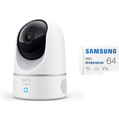 Eufy Security Binnencamera 2K Pan & Tilt - Indoor Cam + SAMSUNG MicroSDXC 64GB PRO
