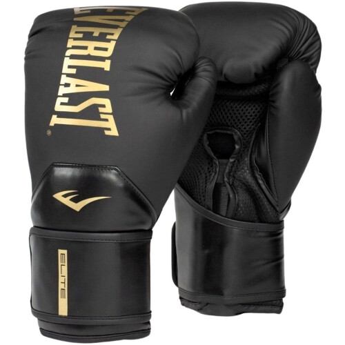 Everlast Elite 2 - Bokshandschoenen - Drielagige schuimconstructie en EverCool mesh-handpalm - Zwart / Goud - 12 oz.