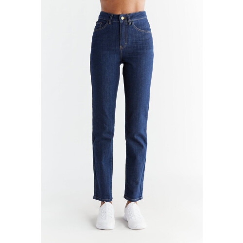 Evermind dames vegan Jeans Regular Fit Donker Leisteenblauw Tweedehands