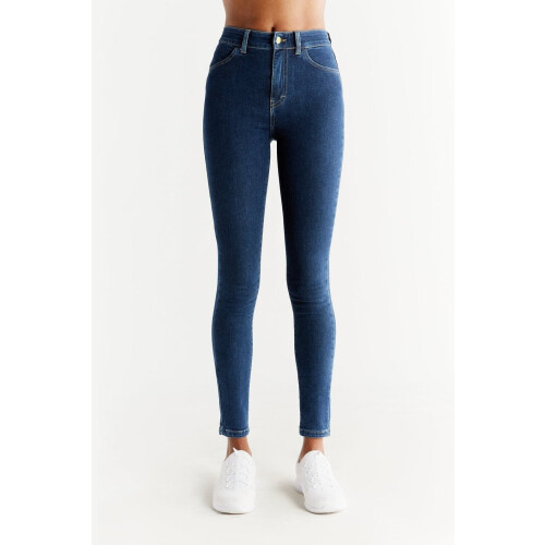 Evermind dames vegan Jeans Skinny Fit Lapisblauw Tweedehands