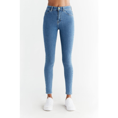 Evermind dames vegan Jeans Skinny Fit Saffierblauw Tweedehands
