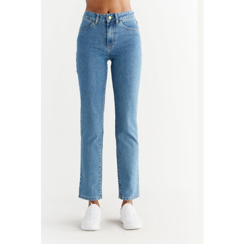 Evermind dames vegan Jeans Straight Fit Dag Hemelsblauw Tweedehands