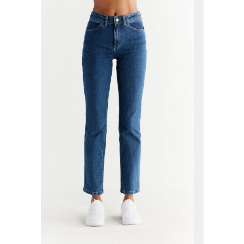 Evermind dames vegan Jeans Straight Fit Lapisblauw Tweedehands