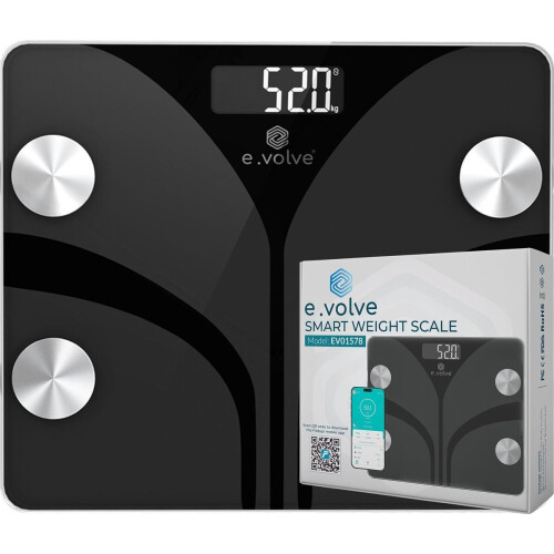 e.volve Weegschaal - Slimme Personenweegschaal met 20x Lichaamsanalyse - Zwart Tweedehands