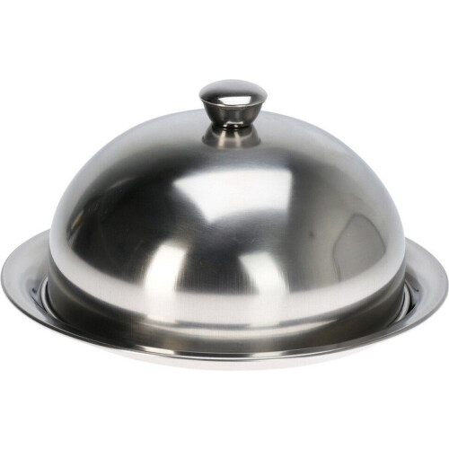 Excellent Houseware serveerschaal stolp met dienblad - zilver - rvs - D31 x H15 cm - voedsel serveren - met deksel Tweedehands
