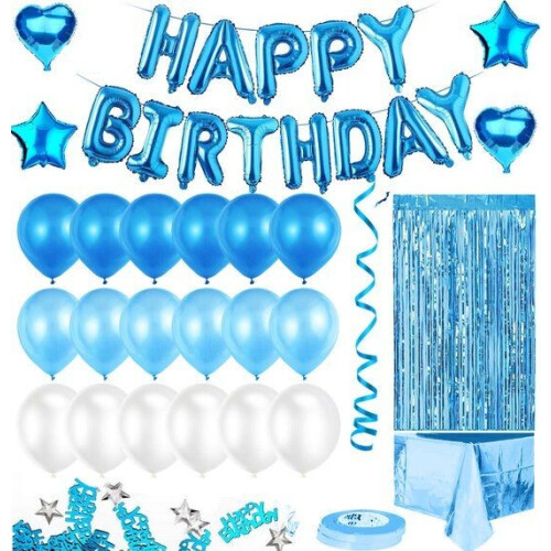 Feestio Ballonnen Verjaardag Versiering met Tafelkleed en Slingers - Helium - Blauw Tweedehands