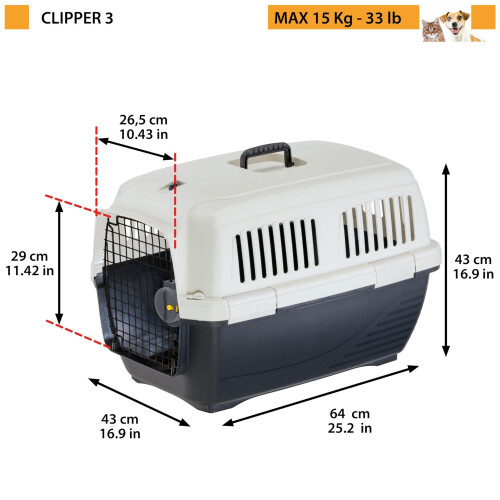 Ferplast Reismand Clipper 3 - Kattenvervoersbox - 64x43x43 cm Zwart Tweedehands