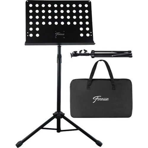Finesse Muziekstandaard XL - Opvouwbaar - Draagtas - Verstelbaar 65-120 cm - Antislip - Draaibaar 360° - Kantelbaar 90°
