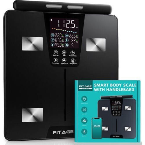 FITAGE Handvat Weegschaal - Digitale Personenweegschaal - 17x Lichaamsanalyse - 345x321x43 mm