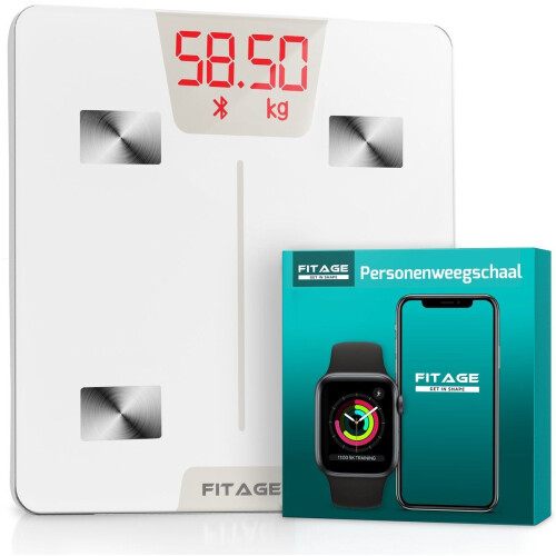 FITAGE Weegschaal - Digitale Personenweegschaal met 17x Lichaamsanalyse - Wit Tweedehands