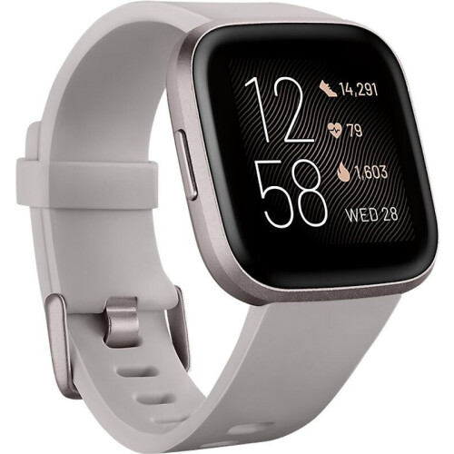 Fitbit Versa 2 40 mm aluminium mist grey op stoffen bandje smoke - wifi