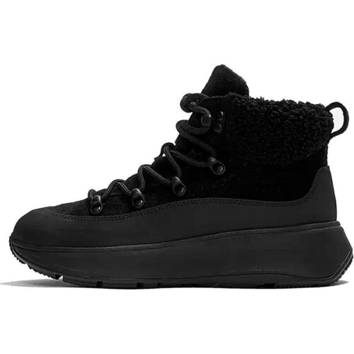 Fitflop F-Mode Teddy Collar - Dames Enkellaarsje - Suède - Zwart - Maat 43