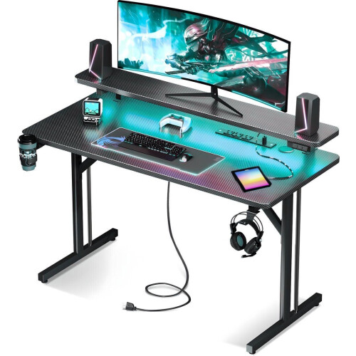 Five Stars® Game Bureau - Gaming Desk met RGB LED Verlichting - 100x50x75 cm - Zwart Carbon Tweedehands