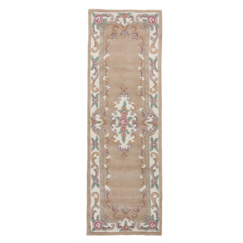 Flair Rugs Lotus Premium Aubusson Fawn - Wollen Tapijt - Handgeweven - Beige/Bruin 67x210 cm