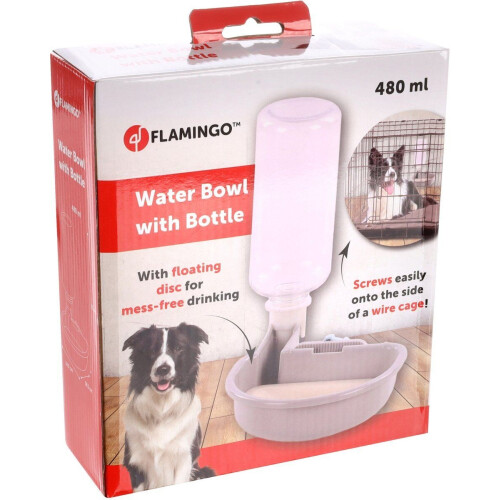 Flamingo Diza - Drinkfles hondenbench - Anti-mors systeem - Grijs - 480 ml